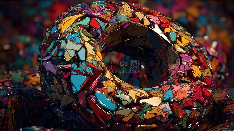 彩色甜甜圈抽象形状的 3D 渲