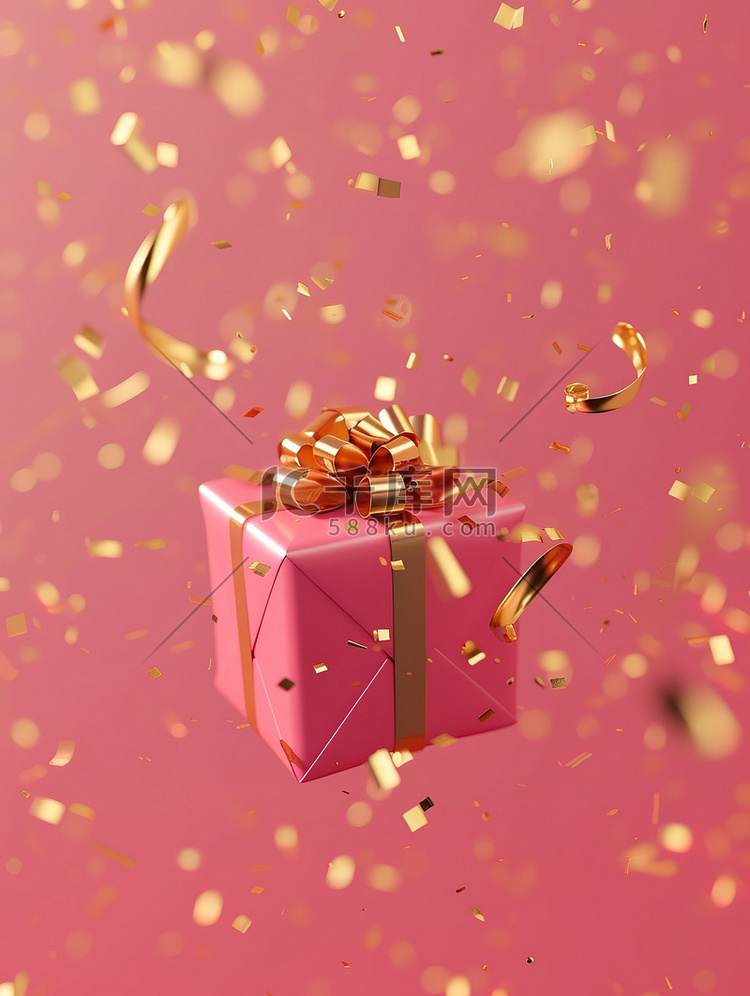 优雅奢华的粉红色礼盒飘浮图片