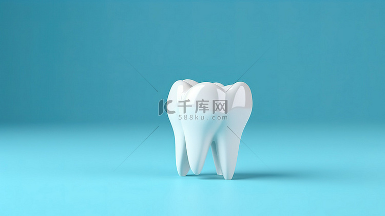 蓝色背景上牙齿模型的 3D 渲