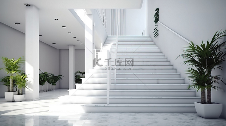 当代家居时尚一尘不染的白色楼梯