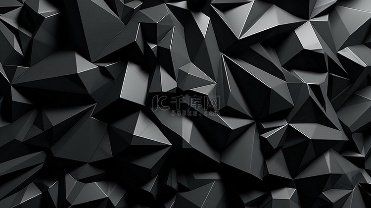 黑色抽象背景中多边形形状的 3