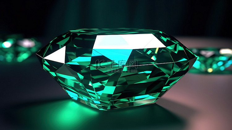 八角形祖母绿宝石的 3d 渲染