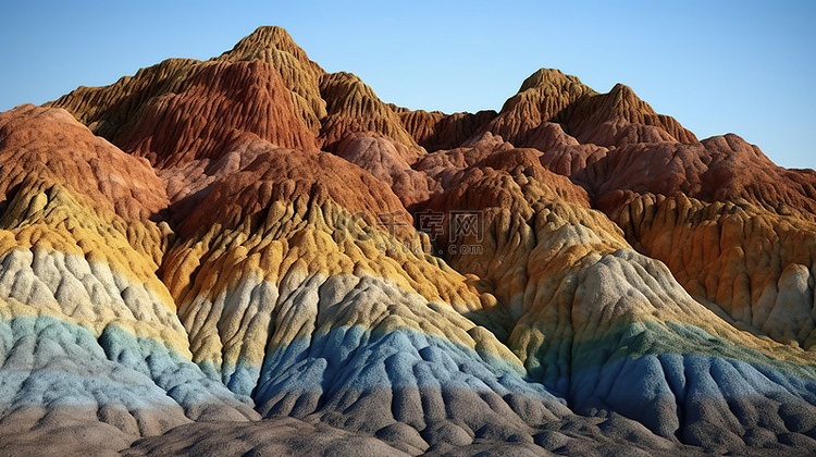 雕刻砂岩山层状沉积层的 3D 视图