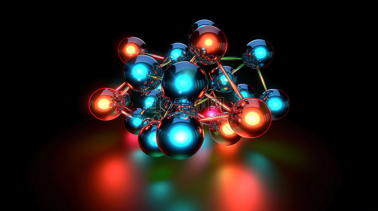 黑色背景下的 3d 分子结构