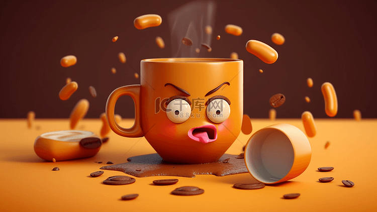 咖啡豆咖啡杯可爱卡通背景