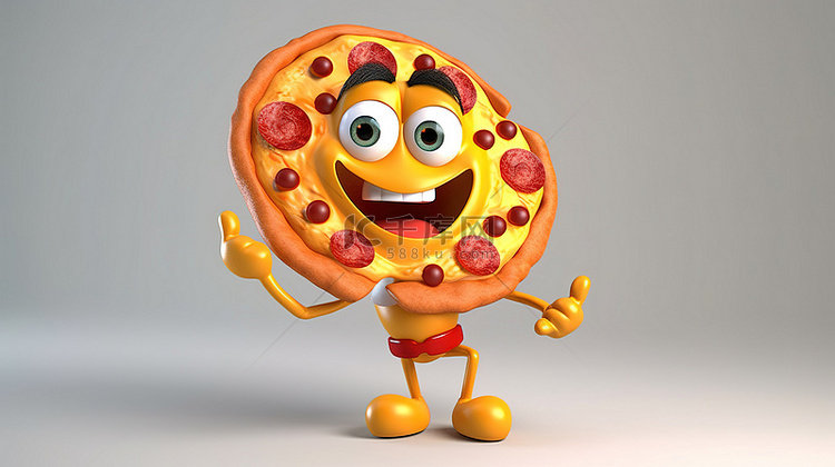 一个爱玩披萨的 3D 卡通人物