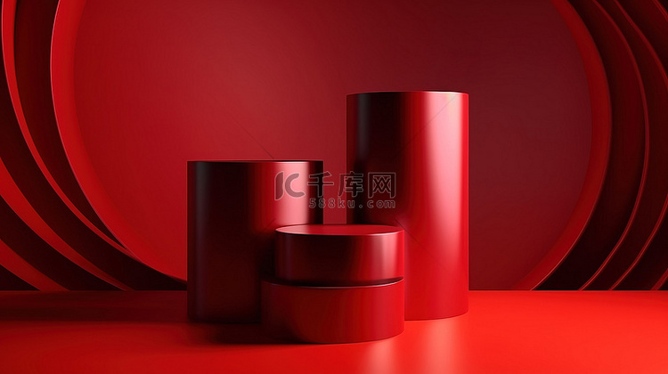 用于高端产品展示的红色圆柱讲台