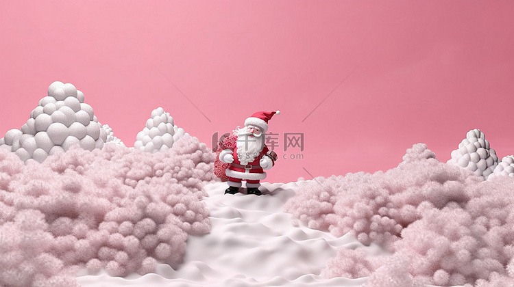 粉红色背景上的 3d 圣诞圣诞