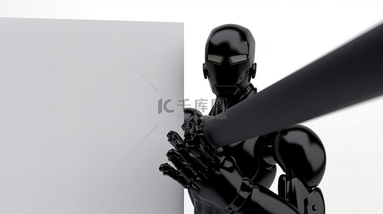 数字设计深色机器人手臂握住空黑