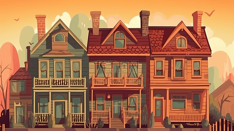 房屋建筑插画背景