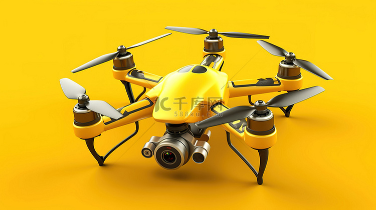 黄色背景与无人机的 3D 插图