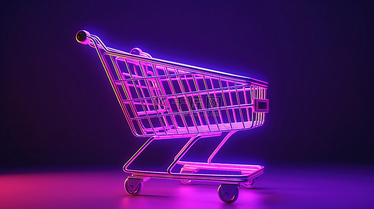 在线购物概念 3D 渲染紫色背