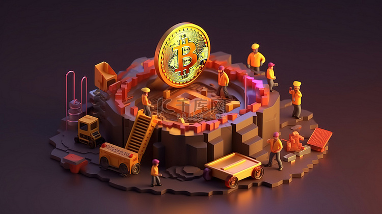 3D 概念中加密货币挖掘的插图