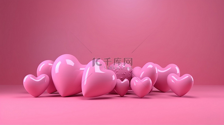 现实的粉红色心脏设置在节日粉红
