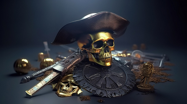 海盗配件帽子剑头骨和加密货币的