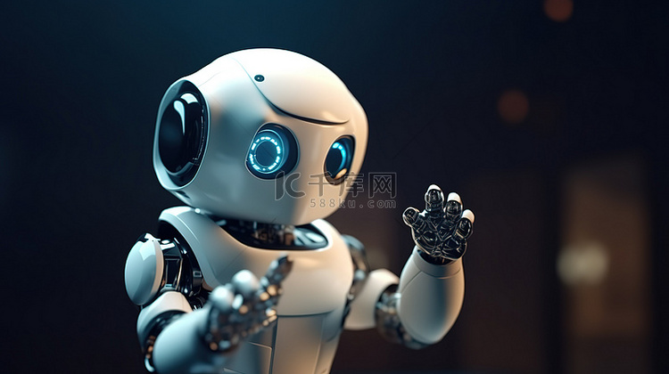可爱的机器人与 ai 技术手势