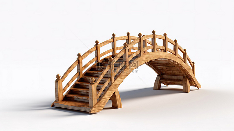 空白画布上木桥的详细 3D 描绘