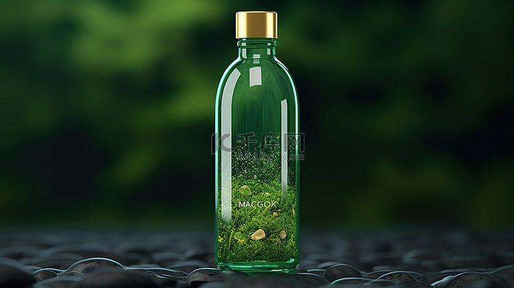 绿色色调矿物瓶模型的 3D 插图