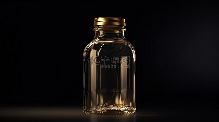 一个透明的金色瓶子在一个空玻璃