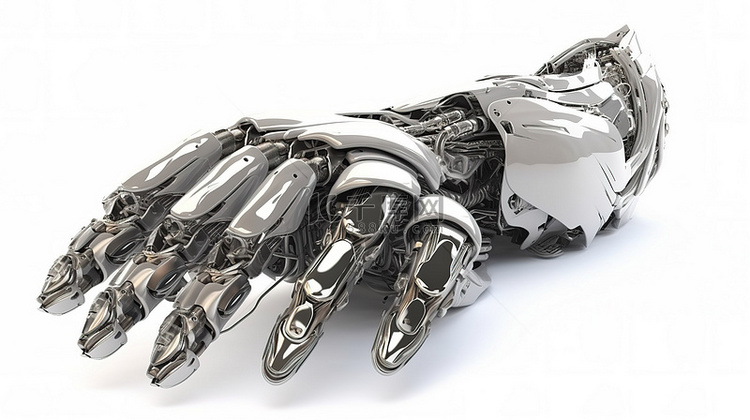 3D 渲染的机器人手和机器人握