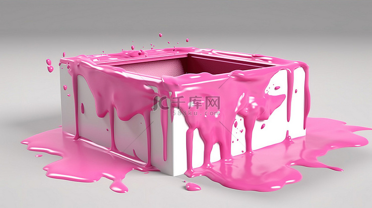 充满粉红色油漆的斑点形状盒子的