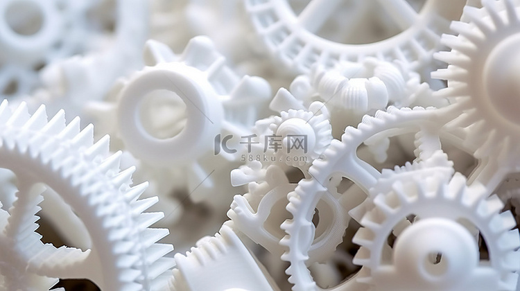 3D 打印白色塑料物体的特写
