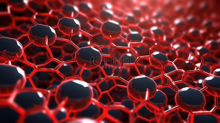分子石墨烯纳米结构的红色 3D