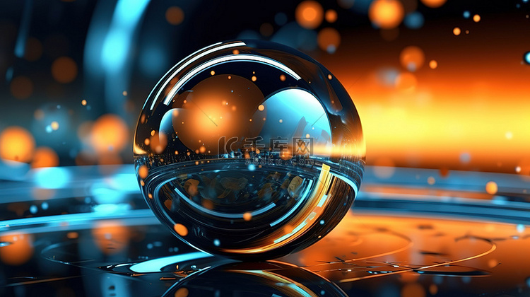 抽象技术虚拟圆和水晶球的 3D