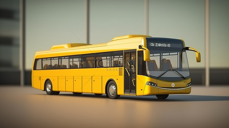 城市公交车的 3D 渲染，具有