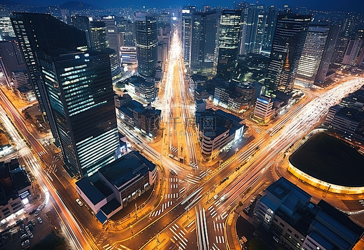 黄昏时韩国首尔城市的鸟瞰图