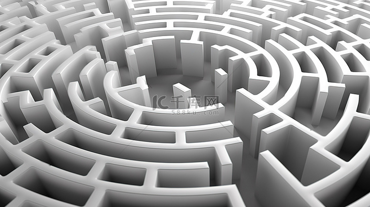 孤立的 3D 渲染白色迷宫象征