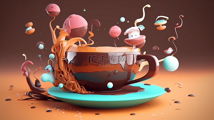 咖啡饮品卡通漂浮物