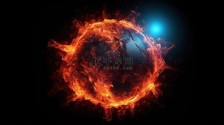 深红色的火热核心，蓝色球体背景