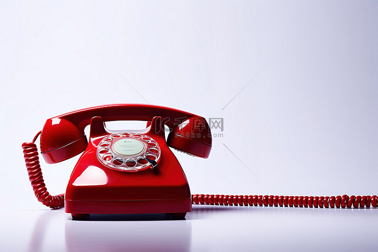 桌子上放着一部旧的红色电话和红