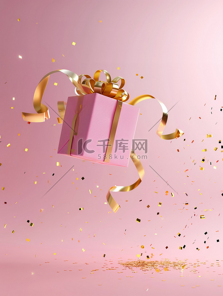 优雅奢华的粉红色礼盒飘浮背景图