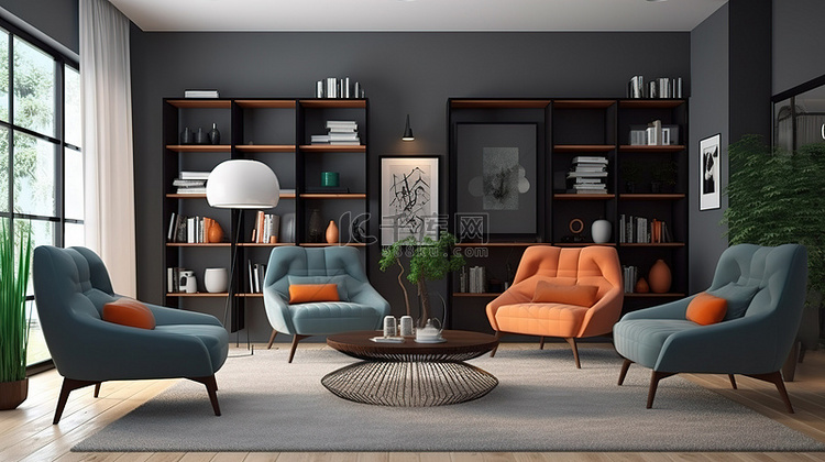 现代扶手椅装饰的客厅 3d model