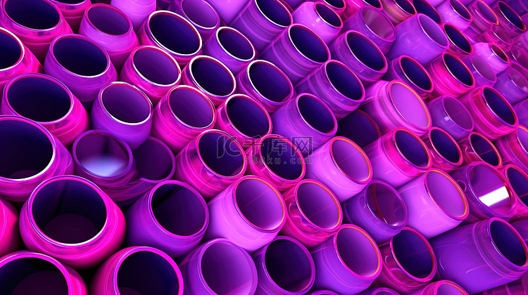 3D 渲染图案中粉色和紫色圆柱