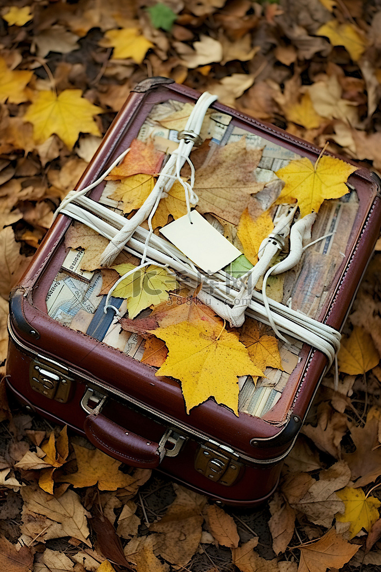 秋天躺着的手提箱