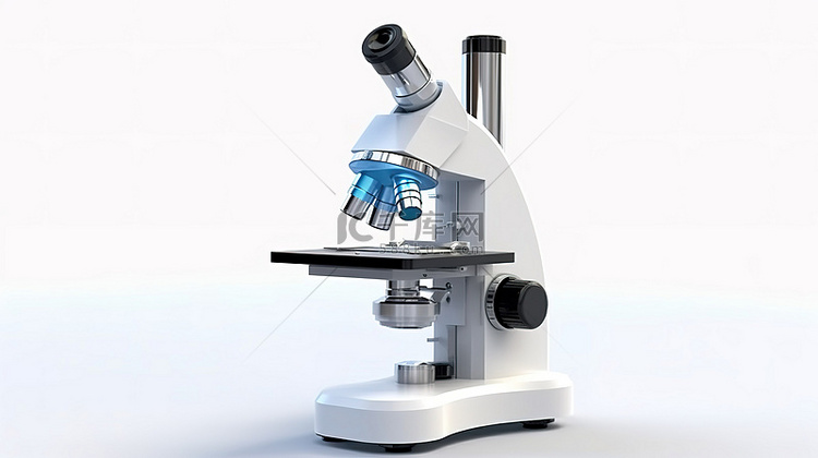 白色背景现代实验室显微镜的 3