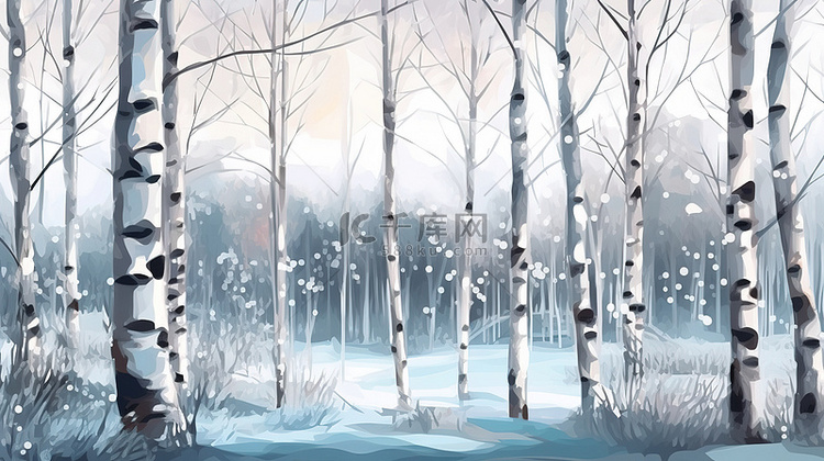 冬季仙境白桦林抽象水彩画笔 3