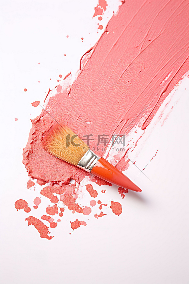 一支粉色画笔在白纸上轻轻画出红