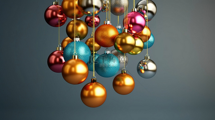 3D 渲染的孤立彩色圣诞球装饰