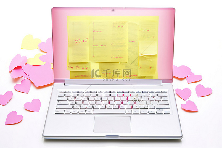 笔记本电脑屏幕上的爱情笔记显示