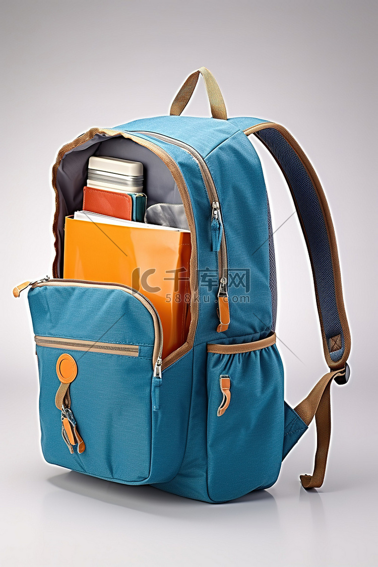 天蓝色学校背包和多用途背包