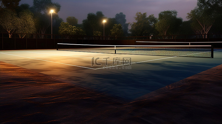 网球场的 3d 渲染，细节惊人