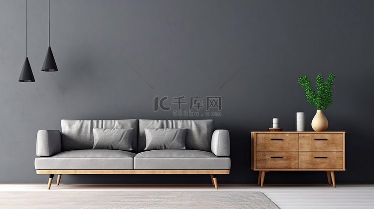 精致的客厅设计，配有灰色沙发和
