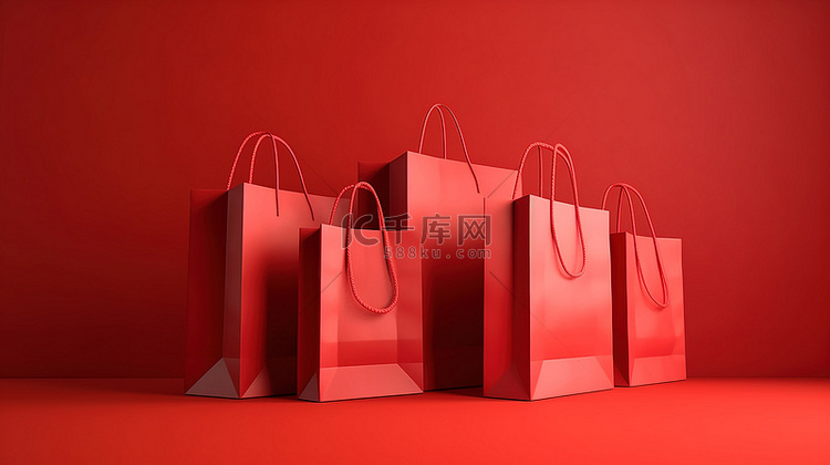 红色背景展示了一系列纸质购物袋