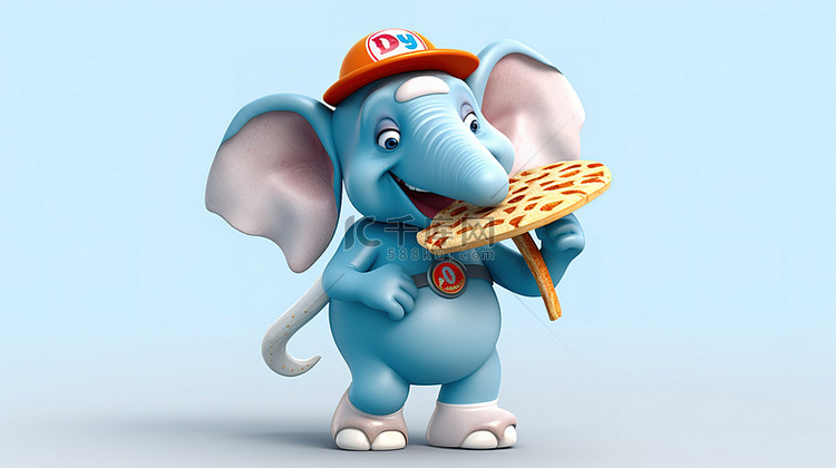 3D 大象插图与披萨和扩音器一