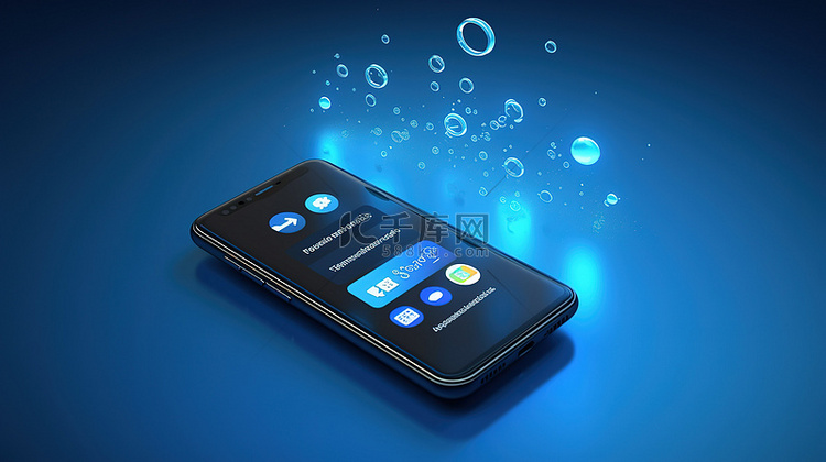 蓝色背景 3D 智能手机显示语