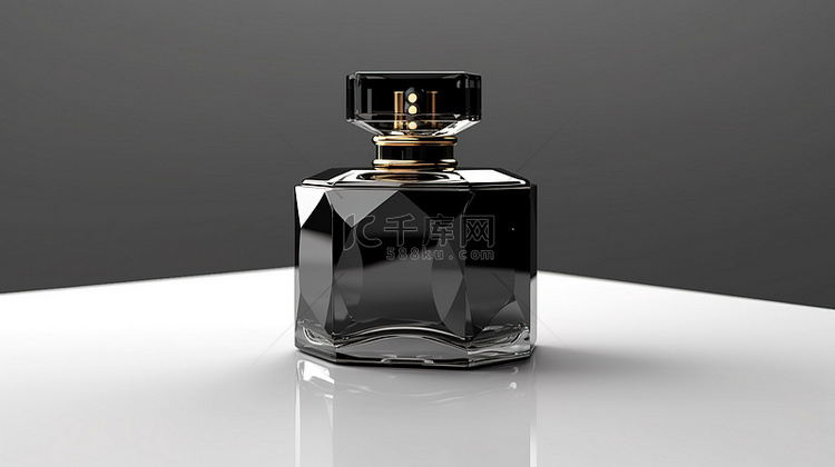 黑色香水瓶样机的 3D 插图